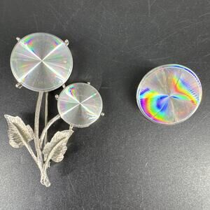 Vintage Jewelarama Floral Brooch Silver Tone Iridescent Rainbow Foil Moonglow